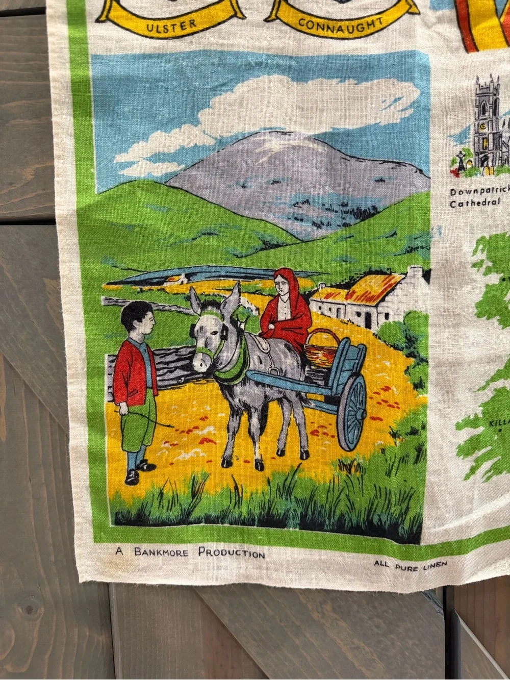 Vintage Ireland Pure Linen Tea Towel Map Blarney Castle Bankmore Made in Ireland